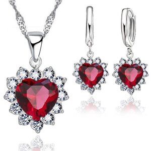 💎 NEW 💎 925 Sterling Silver Earrings And Necklace Set Bundle Heart